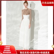zs名品越南设计师calista23设计感高腰，拼接压褶优雅气质长裙