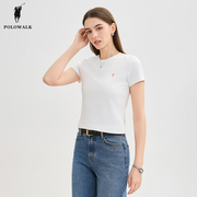 POLOWALK短袖t恤女士2024夏季修身显瘦短款小个子美式白色t恤