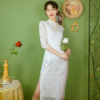 2021秋款复古中国风改良版旗袍长袖连衣裙领证款订婚礼服日常可穿