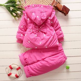 童装冬季女童套装宝宝加绒加厚棉衣服，0-1-2-3岁婴幼儿童6个月棉袄