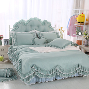 韩版公主莫代尔 粉色蕾丝花边床裙四件套 春夏纯色床上用品