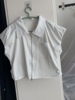 设计感韩国原单蝙蝠袖侧边松紧数博会，拉链白色短袖衬衫百搭小个子