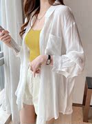 冰丝防晒衣女夏季薄款2023年空调衫中长款白色雪纺衬衫外套女