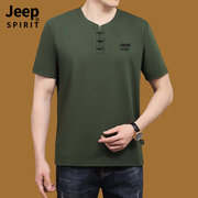 jeep吉普短袖t恤夏季男款2024宽松盘扣，体恤中国风男装上衣服