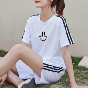 纯棉运动套装女2024夏季韩版宽松大码洋气减龄短袖，阔腿短裤两件套