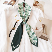 春季新清尤加利叶长条丝巾细窄尖角领带巾绿色系搭配小围巾绑包包