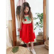 韩国进口夏季薄款女童纯棉无袖假两件背心连衣裙 柔软舒适连身裙