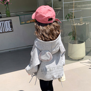 女童秋装外套2024春秋儿童，韩版洋气宝宝连帽运动长袖外衣上衣