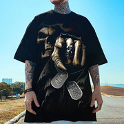 美式复古T恤男士骷髅印花短袖夏季街头嘻哈潮流宽松半袖大码体恤