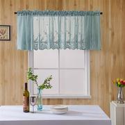 厨房咖啡帘小清新成品，穿杆小窗帘蓝色蕾丝短帘