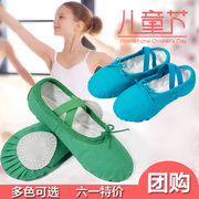 绿色蓝色舞蹈鞋儿童女软底练功鞋幼儿女童演出芭蕾舞成人形体猫爪