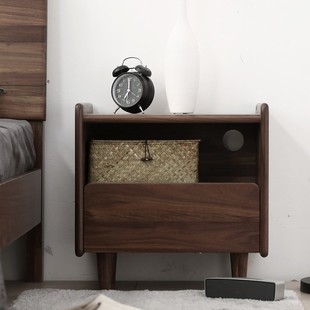 黑胡桃木床头柜现代简约全实木北欧樱桃木边柜卧室白橡木储物柜