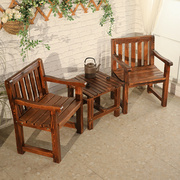 户外防腐木休闲茶桌椅，组合三件套实木家用阳台庭院别墅椅子小茶几
