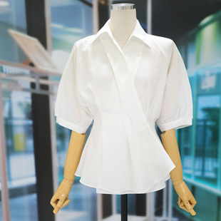 2024夏季时尚减龄气质职业短袖衬衫女装休闲简约白色上衣衬衣