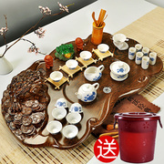 辉跃茶具 青瓷手绘功夫茶具套装整套陶瓷冰裂科技木茶盘茶杯套装