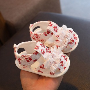 夏季婴儿宝宝蕾丝公主凉鞋，0-1岁学步鞋新生儿，百天周岁布鞋不掉鞋