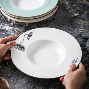 白色陶瓷意大利面盘子飞碟盘草帽盘碗意面汤盘西餐厅中式酒店餐具