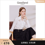 goodland美地女装，2023秋季钉珠绣花白色，衬衫设计感开衩上衣