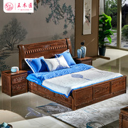 王木匠 鸡翅木1.8米双人床 红木中式纯实木床成人高箱储物床主卧