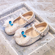 女童公主鞋艾莎水晶鞋2024春季儿童鞋子宝宝小皮鞋女孩舞蹈鞋