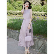 茶歇法式桔梗复古森系超仙气质高级感无袖背心紫色连衣裙子女夏季