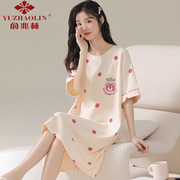 俞兆林睡裙女士夏季2023年纯棉，短袖中长款连衣裙子薄款家居服