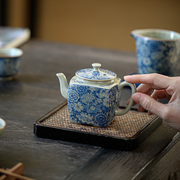 茶壶手工家用四方青花瓷陶瓷，单壶家用功夫茶具配件，开片可养泡茶器