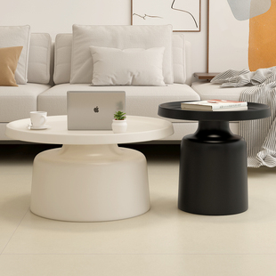 奶油风客厅家用圆形组合茶几，现代简约小户型，沙发边几极简阳台桌子