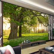 8d自然风景绿色森林壁画客厅电视背景墙纸沙发影视大树背景墙壁布