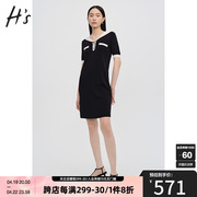 HS奥莱香风小黑裙夏季女装商场同款复古美式气质海军领连衣裙