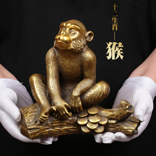 皇轩 招财铜猴子摆件小十二生肖金属猴可爱家居装饰品摆设