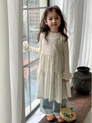 女童韩版镂空背心裙叠穿2024春装儿童，白色罩裙连衣裙牛仔裤