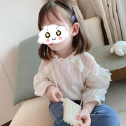 女童衬衫2023秋装韩版白色蕾丝拼接女宝宝长袖上衣中小童童装