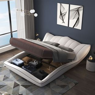 皮床真皮床双人床1.2米皮艺床时尚创意，主卧室婚床榻榻米大床简约