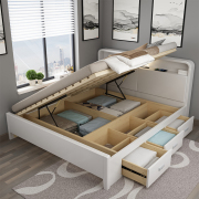 白色实木床箱体床，1.8双人1.5x1.9米1.35m高箱储物小户型1.2单人床