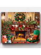 炉边圣诞节数字油画diy填色风景数字彩绘减压自愈手绘油彩画客厅