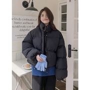 韩版加厚白色短款面包服女秋冬季简约通勤小个子宽松保暖棉服外套
