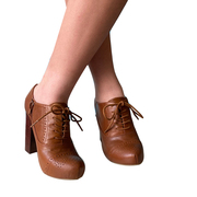 粗跟系带短靴ins潮鞋欧美气质单靴棕色，雕花踝靴清货不退内里裂皮
