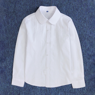 女童白衬衫2022春秋英伦学院风长袖风琴，折褶纯棉jk制服，校服白衬衣(白衬衣)