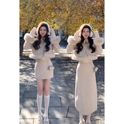深秋冬装搭配一整套小个子高级感气质毛呢外套半身裙子两件套装女