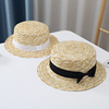 儿童草帽夏季遮阳可爱沙滩平顶大沿帽，男童女童遮阳帽天然麦秆草帽