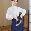 新中式改良立领对襟衬衫日常长袖衬衣女装，古风搭配马面裙，的白上衣(白上衣)