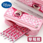 Disney迪士尼草莓熊笔袋女孩双层超大容量文具盒女生2023年铅笔盒ins高颜值小学生专用文具袋铅笔袋