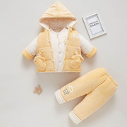 新生婴儿加厚棉袄套装冬季男女宝宝棉衣，三件套0-3岁外出棉服冬装