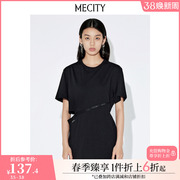 MECITY女士夏季黑色纯棉性感镂空设计感T恤女518573