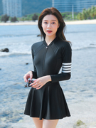 韩国ins泳衣女性感连体裙式保守遮肚显瘦长袖大码温泉游泳衣