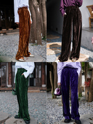 介面色彩系列神裤植物纤维褶皱丝绒，百搭显瘦松紧，腰直筒阔腿长裤