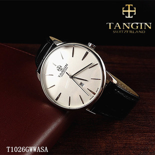 瑞士tangin天珺手表，男表皮带石英表t1026gwwasa情侣日历1026