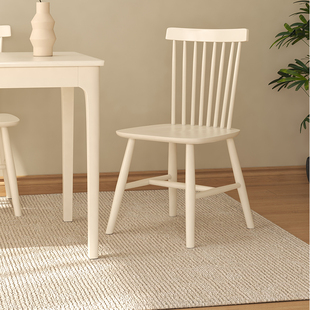 白色奶油风实木餐桌椅子家用网红靠背温莎椅现代简约客餐厅休闲椅