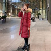 红色亮面白鸭绒大毛领羽绒服女2023冬季韩版中长款加厚外套冬